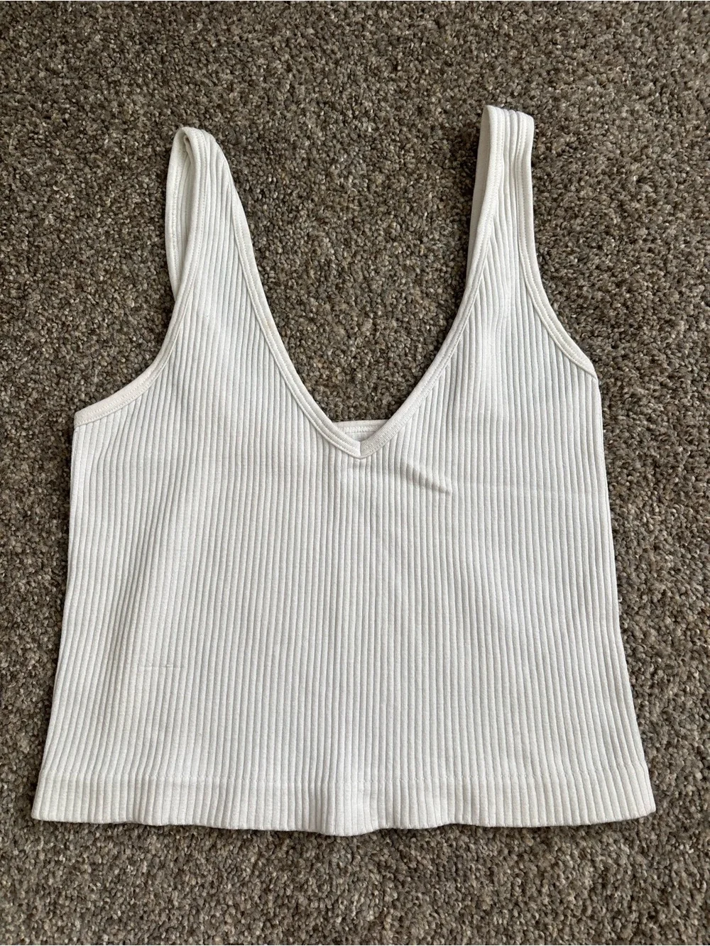 Free People Ribbed V-Neck Tank Top in Cream